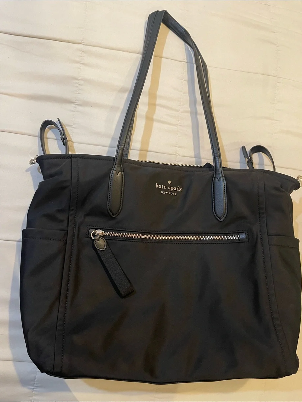 kate spade black nylon tote with exterior zip pocket